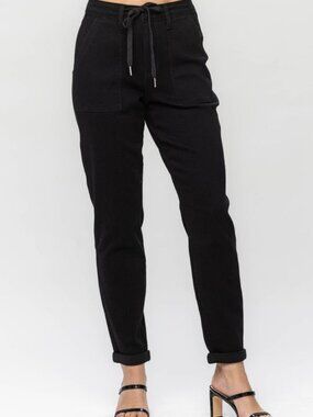 NWT JUDY BLUE high waist double roll cuff jogger jeans in black (3/26)
